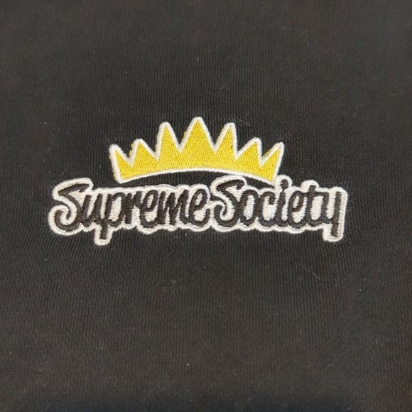 Supreme Society Men's Size Large Varsity Jacket Hooded Black Yellow Snap Button - Picture 3 of 13